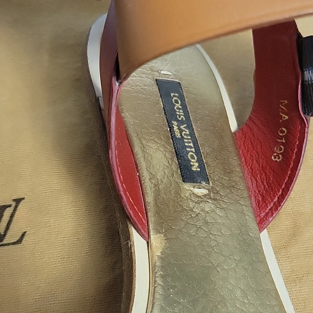 Louis Vuitton Red and Tan Leather Sandals - Picture 4 of 15